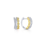 14K Two-Tone Gold Criss Cross 10mm Diamond Huggie Earrings
