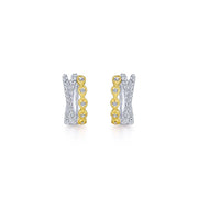 14K Two-Tone Gold Criss Cross 10mm Diamond Huggie Earrings