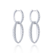 18K White Gold Oval Diamond Link Huggie Earrings