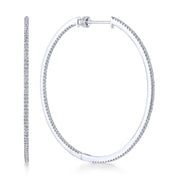 14K White Gold French Pavé 50mm Round Inside Out Diamond Hoop Earrings