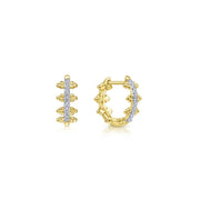 14K Yellow Gold Beaded Pavé 10mm Diamond Huggie Earrings
