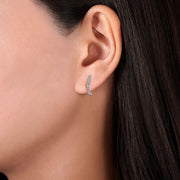 14K White Gold 15mm Diamond Huggie Earrings