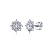 14K White Gold Diamond Sunburst Stud Earrings