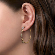 14K Yellow Gold Prong Set 40mm Round Classic Diamond Hoop Earrings