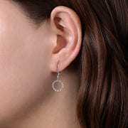 14K White Gold Open Circle Diamond Drop Earrings