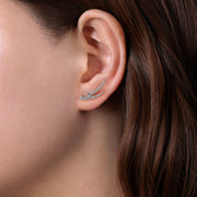 14K White Gold Curved Double Bar Diamond Stud Earrings