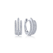 14K White Gold Triple Row Diamond Huggie Earrings