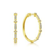 Vintage Inspired 14K Yellow Gold 30mm Classic Diamond Hoop Earrings
