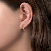 14K Yellow Gold Round Diamond Station Huggie Earrings