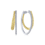 14K Two-Tone Gold 30mm Split Diamond Bujukan Hoop Earrings