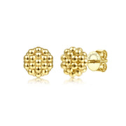 14K Yellow Gold Round Beaded Stud Earrings