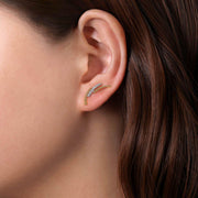 14K Two-Tone Gold Triple Split Curved Bar Bujukan Diamond Stud Earrings