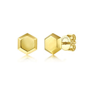 14K Yellow Gold Hexagon Stud Earrings