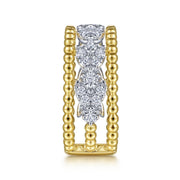 14K Two-Tone Gold Floral Diamond Clusters & Bujukan Bead Ring