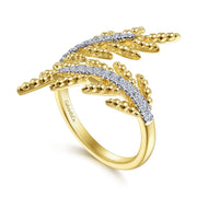 14K Yellow Gold Olive Branch Bypass Diamond Ring