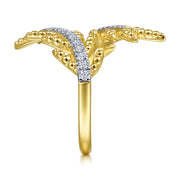 14K Yellow Gold Olive Branch Bypass Diamond Ring