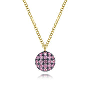 14K Yellow Gold Round Pink Sapphire Pendant Necklace