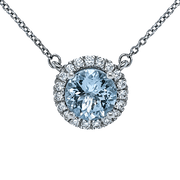 14K White Gold Aquamarine & Diamond Halo Necklace