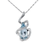 14K White Aquamarine Gemstone & Diamond Pendant