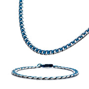 Steel Blue Plated Curb Cuban Chain Bracelet