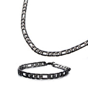 Steel Black Plated Figaro Chain Necklace
