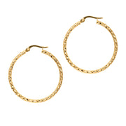 10K Yellow Gold Round Diamond Cut Hoop Earrings