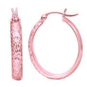 10K Rose Gold Oval Diamond Cut Hoop Earrings