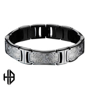 Stainless Steel Bold Ornate Texture Link Bracelet