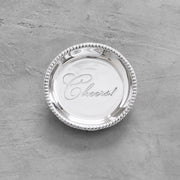 Organic Pearl Round Engraved Tray with "Cheers!"