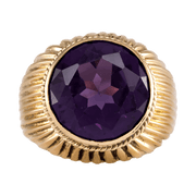 Large 14K Yellow Gold Lab-Created Sapphire Ring