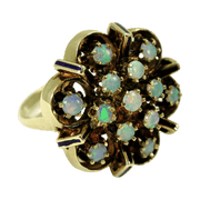 18K Yellow Gold Opal & Enamel Cluster Ring
