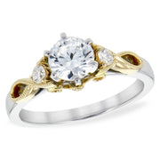 14K Two-Tone Gold Three Stone Diamond Semi-Mount Engagement Ring