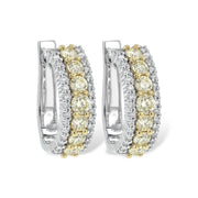 14K White Gold Yellow & White Diamond Semi-Hoop Earrings