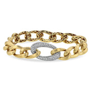 14K Yellow Gold Textured Link & Pavé Diamond Bracelet