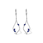 14K White Gold Diamond Teardrop Sapphire Accent Earrings