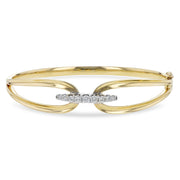 14K White Gold Diamond & Link Bangle Bracelet