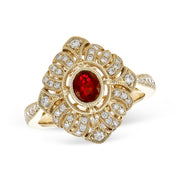 Vintage-Inspired 14K Yellow Gold Oval Ruby & Diamond Ring