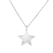 Sterling Silver Polished Star Diamond Accent Necklace