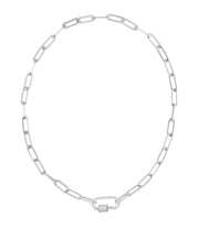 Sterling Silver White CZ Carabiner Necklace
