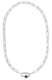 Sterling Silver Black CZ Carabiner Necklace