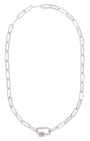 Sterling Silver Pink CZ Carabiner Necklace