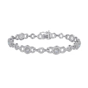 Sterling Silver Elegant Halo Link Bracelet