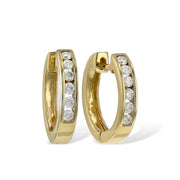 14K Yellow Gold Channel Set Diamond Hoop Earrings