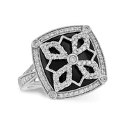 Art-Deco Inspired 14K White Gold Onyx & Diamond Ring