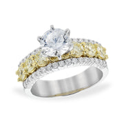 14K Two-Tone Gold Three Row Yellow & White Diamond Semi-Mount Engagement Ring