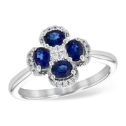 14K White Gold Sapphire & Diamond Clover Ring