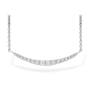 14K White Gold Curved & Graduated Diamond Bar Necklace