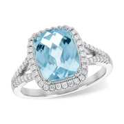 14K White Gold Fancy Cut Aquamarine Diamond Halo & Split-Shank Ring