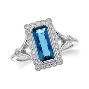 Vintage-Inspired 14K White Gold London Blue Topaz & Diamond Halo Ring