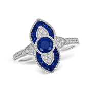 Art-Deco Inspired 14K White Gold Sapphire & Diamond Ring
